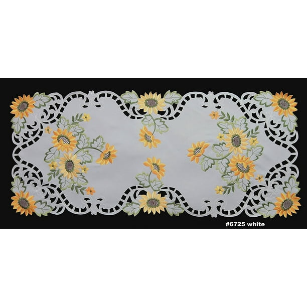 Embroidered Polyester Cutwork Green Flower Placemat Table Runner Dresser Scarf